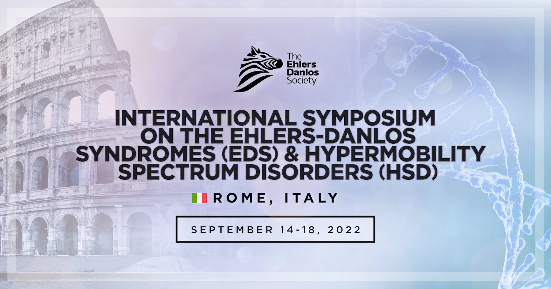 the graphic reads "international symposium on the Ehlers-Danlos syndromes (EDS) and hypermobility spectrum disorders (HSD)